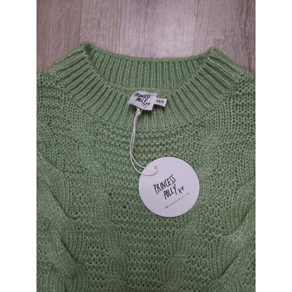 New Princess Polly Layla Knit Jumper Green Cable Net Sweater XS/S - Picture 4 of 10